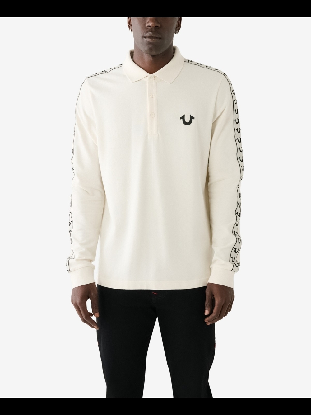 True Religion Men's Cream Long-Sleeve Polo Medium